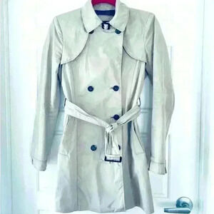 ZARA BEIGE DOUBLE BREAST TRENCH NYLON WATERPROOF  COAT SIZE XS